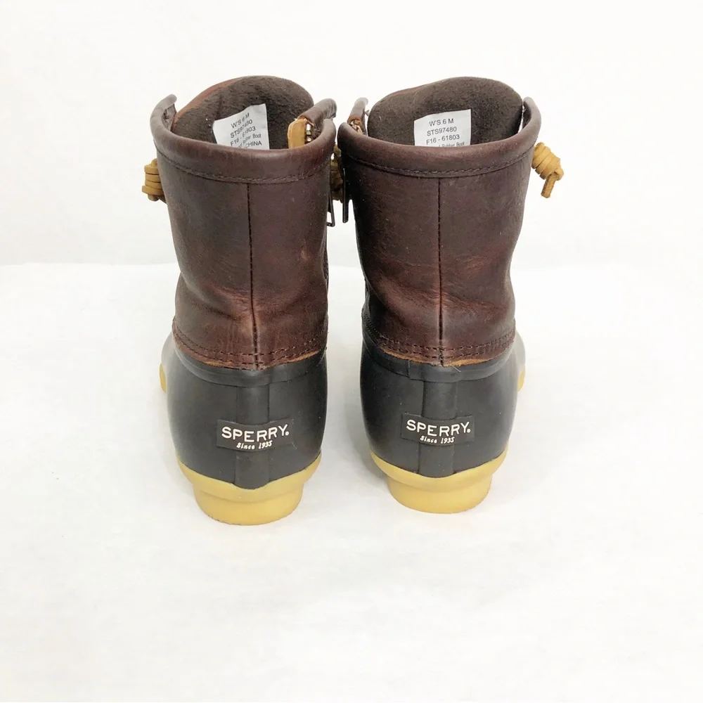 Sperry Saltwater Duck Thinsulate Leather Boots, Size 6 Womans, Brown